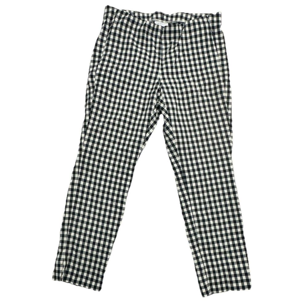 J. Jill Essential Womens 8 Petite Pants Gingham Cotton Stretch Black White
